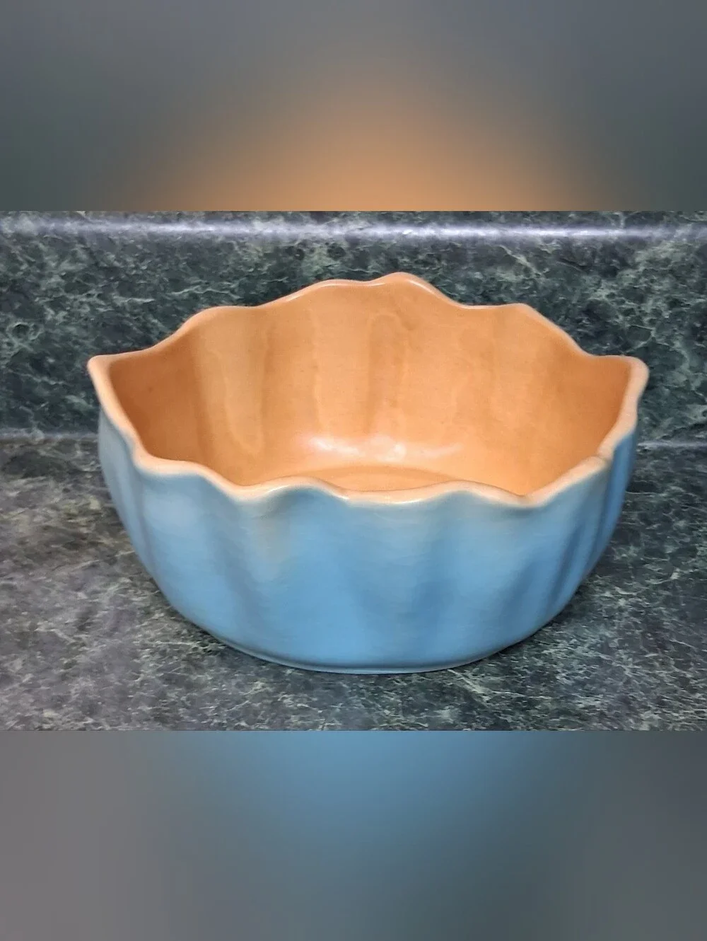 RARE Vintage Roseville Pottery Ruffled Bowl 60-6  Peach, Blue – C:1933